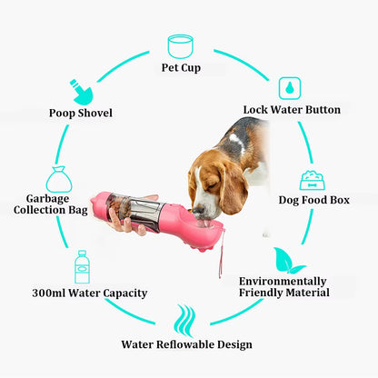 Portable Pet Bottle 3 in 1 (Food Feeder, Drinker, Poop Dispenser)